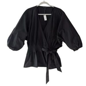 Banana Republic NWT Black Tie Waist Half Puff Sleeve Top Size Medium